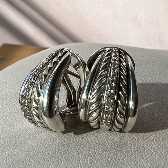 DAVID YURMAN DIAMOND 925 STERLING & 18K YELLOW GOLD SHRIMP EARRINGS OMEGA LOCKS - Picture 12 of 16